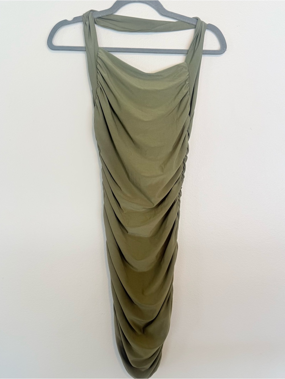 Better Be Olive Green Ruched Midi Dress